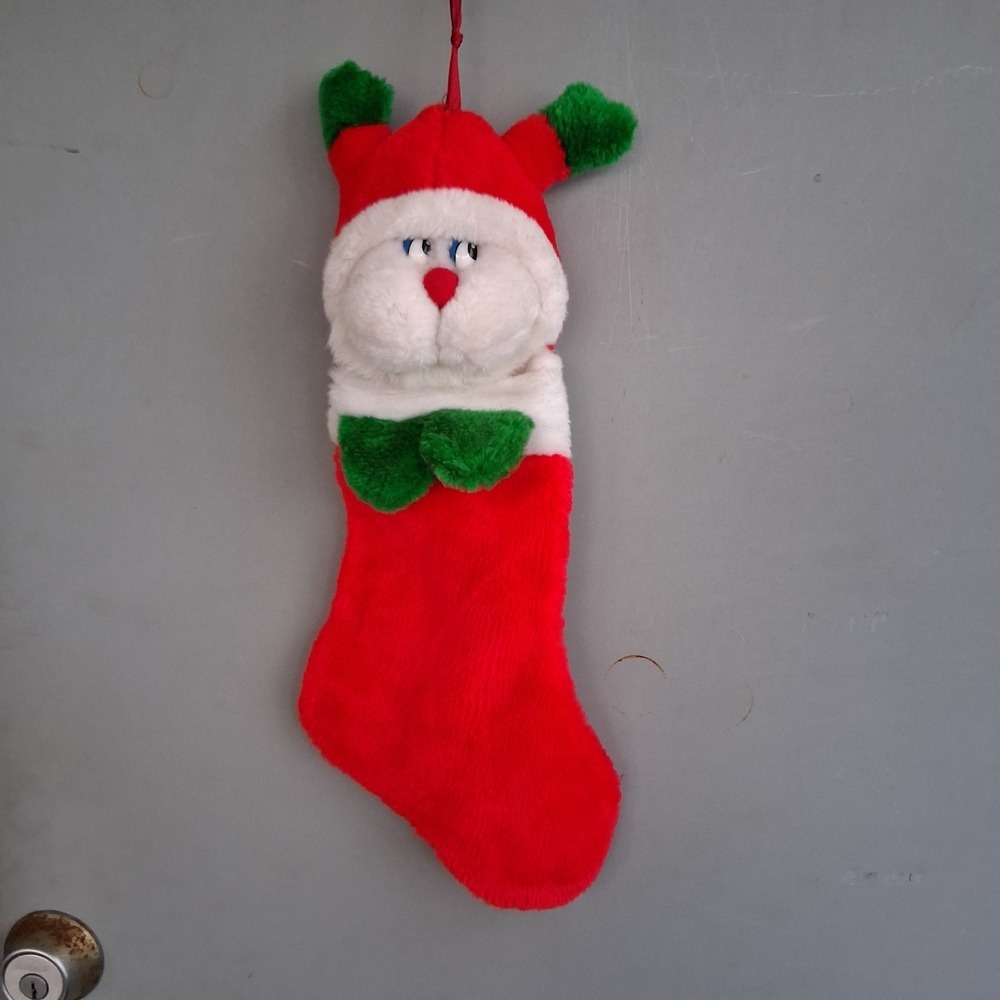 Vintage 80s 90s 3D Plush Stocking Mischievous Kitty Cat EUC Rare HTF